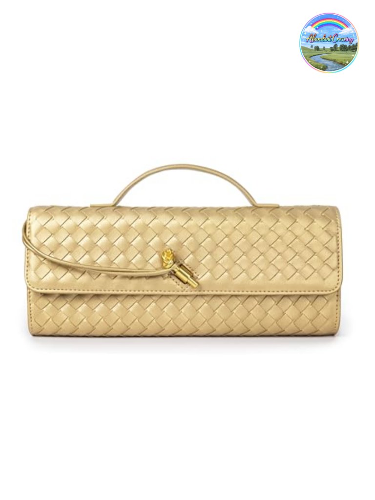 Woven Vegan Leather Evening Clutch Crossbody Bag Formal Purse With Adjustable